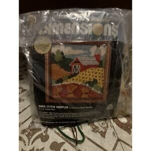 NIP Dimensions Red Barn Stich Needlepoint Sampler 5x5”
